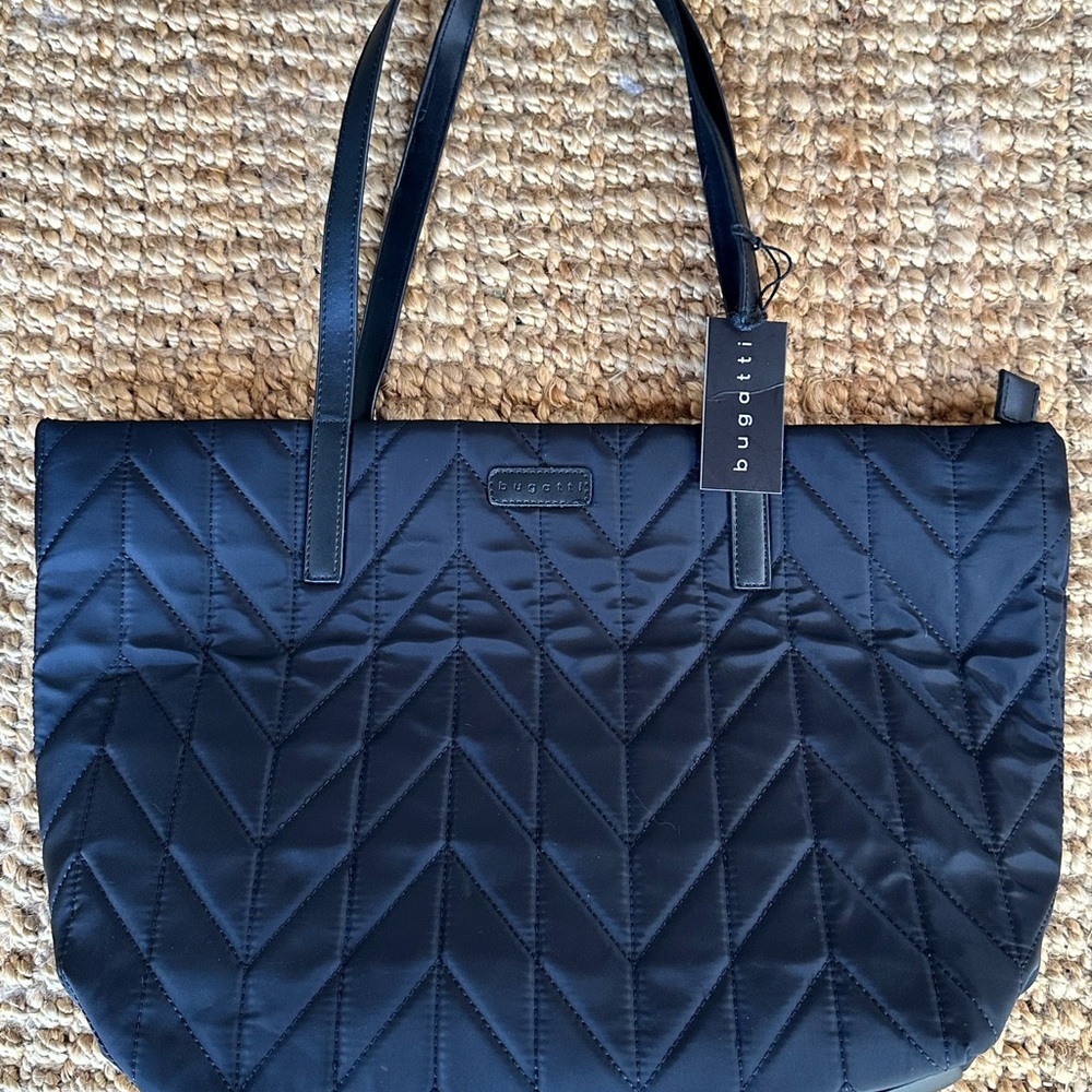 Bugatti Black Chevron Quilted Laptop Bag NWT